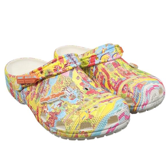 CROCS Shoes - DISNEY CROCS WOMENS 9 MENS 7 MAGIC KINGDOM MAP W/ CHARMS STATEMENT COLORFUL FUN